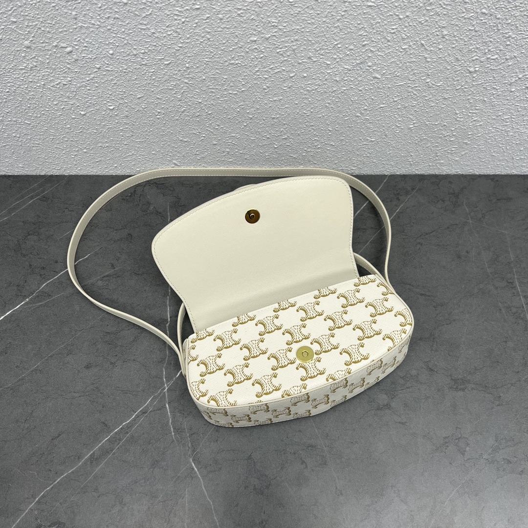 Celine Clutch On Strap Tabou In Triomphe Canvas And Calfskin White/White 101592